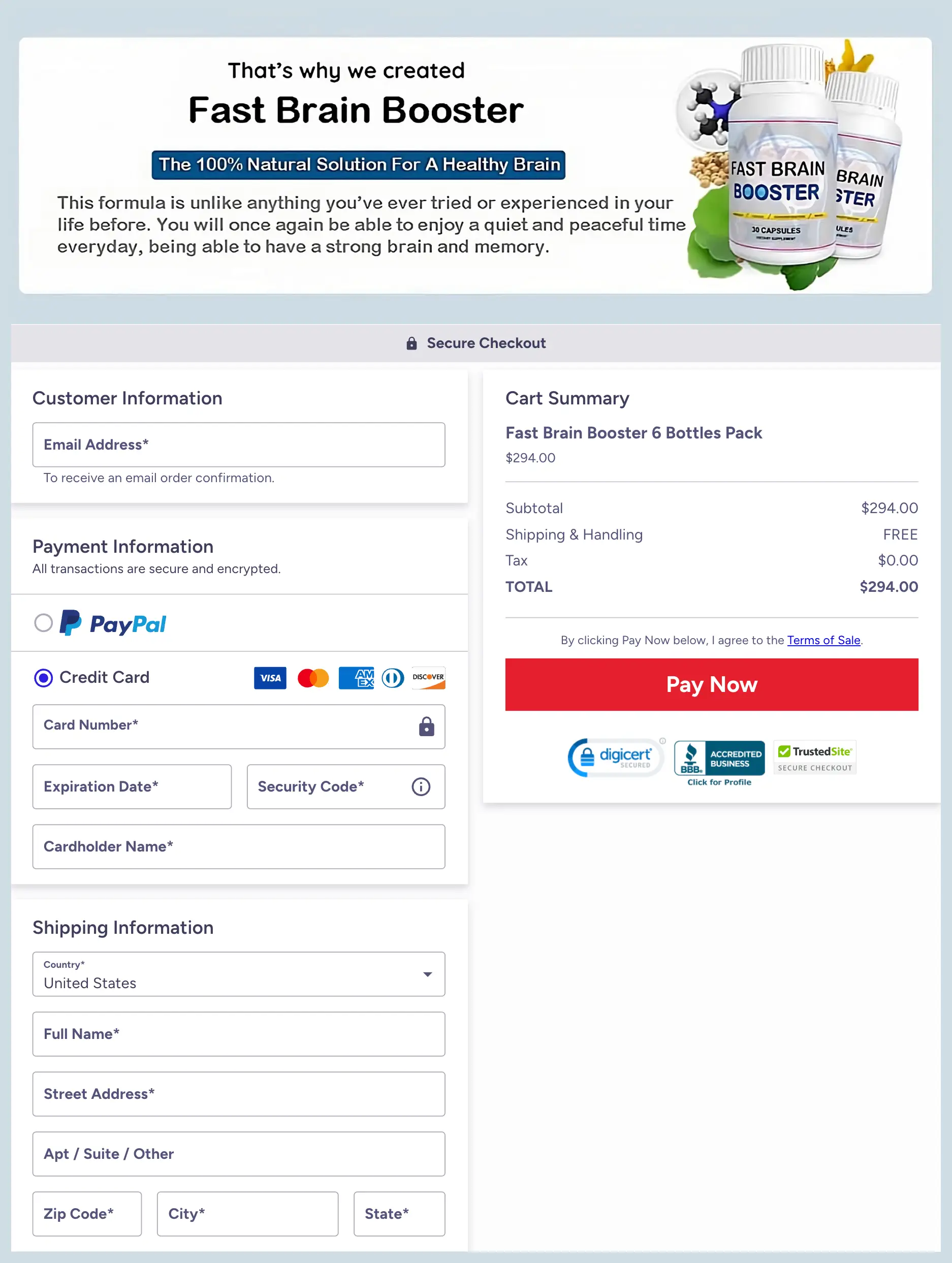 Fast Brain Booster Official Website Secure Order Page